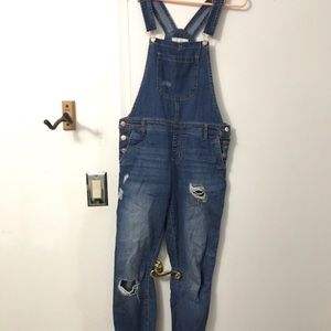 Distressed Denim Overalls
